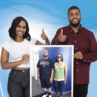 Before-and-after weight loss photos of a young couple